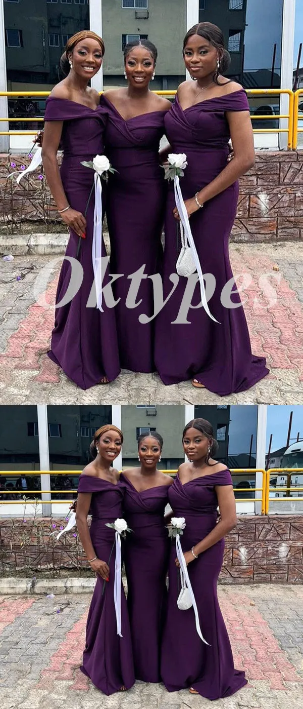 Sexy Off Shoulder V-Neck Soft Satin Sleeveless Mermaid Floor Length Bridesmaid Dresss, BDS0268