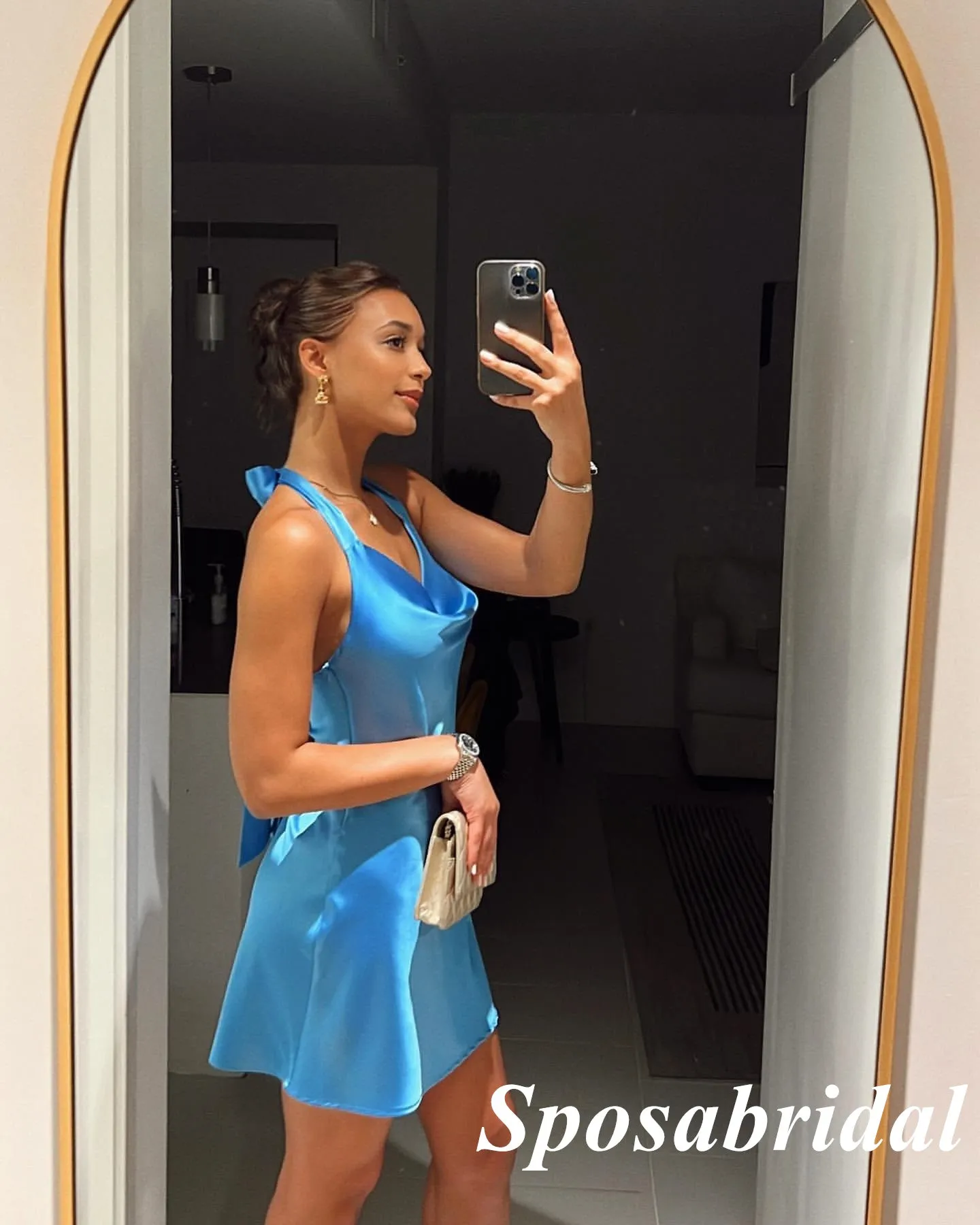 Sexy Soft Satin Halter A-Line Mini Dresses/ Homecoming Dresses, PD3594