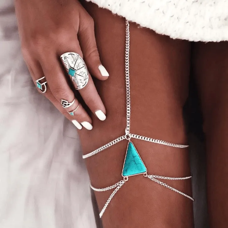 Sexy Threaded Triangular Turquoise Body Chain