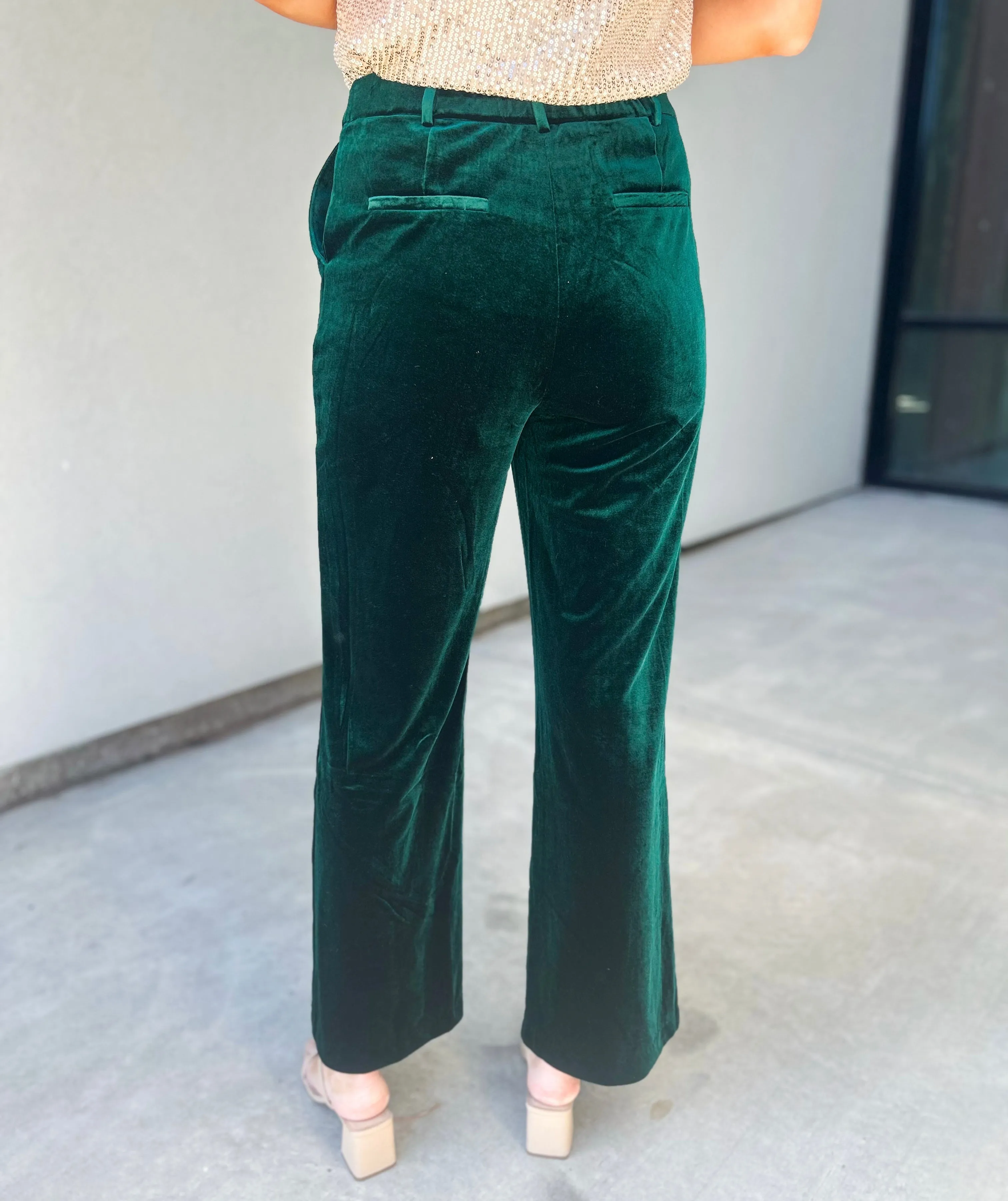 She Knows It Velvet Elastic Waist Pants (Hunter Green)