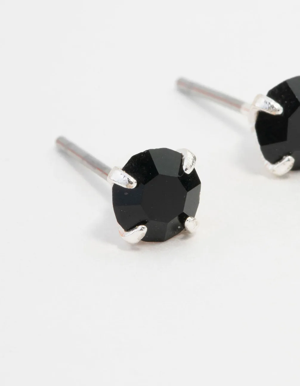 Silver Circular Black Bohemia Czech Crystal Stud Earrings 5 MM