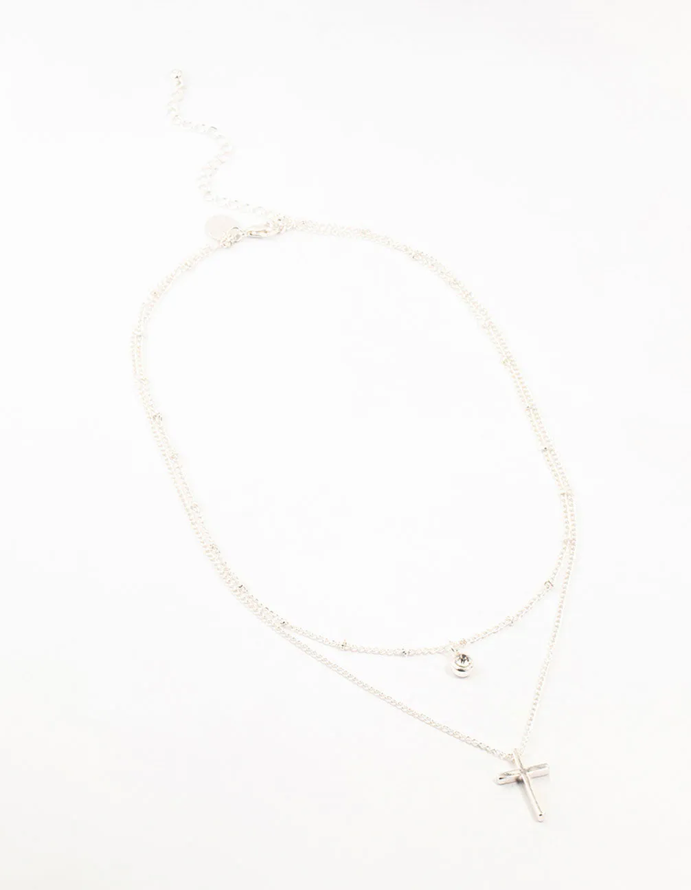 Silver Diamante Cross Layered Necklace