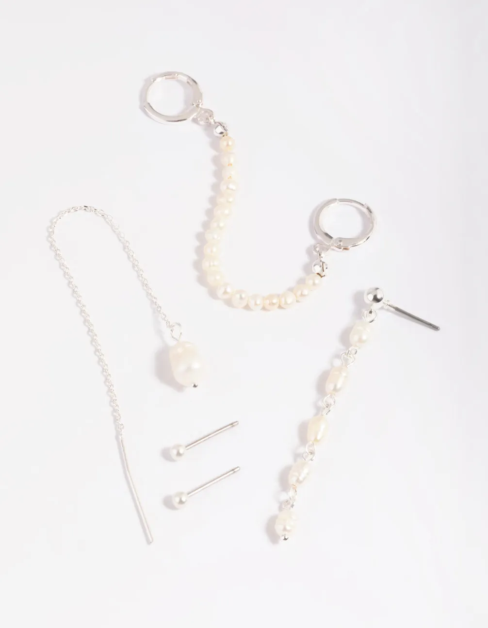 Silver Plated Pearl Chains Earrings 6-Pack