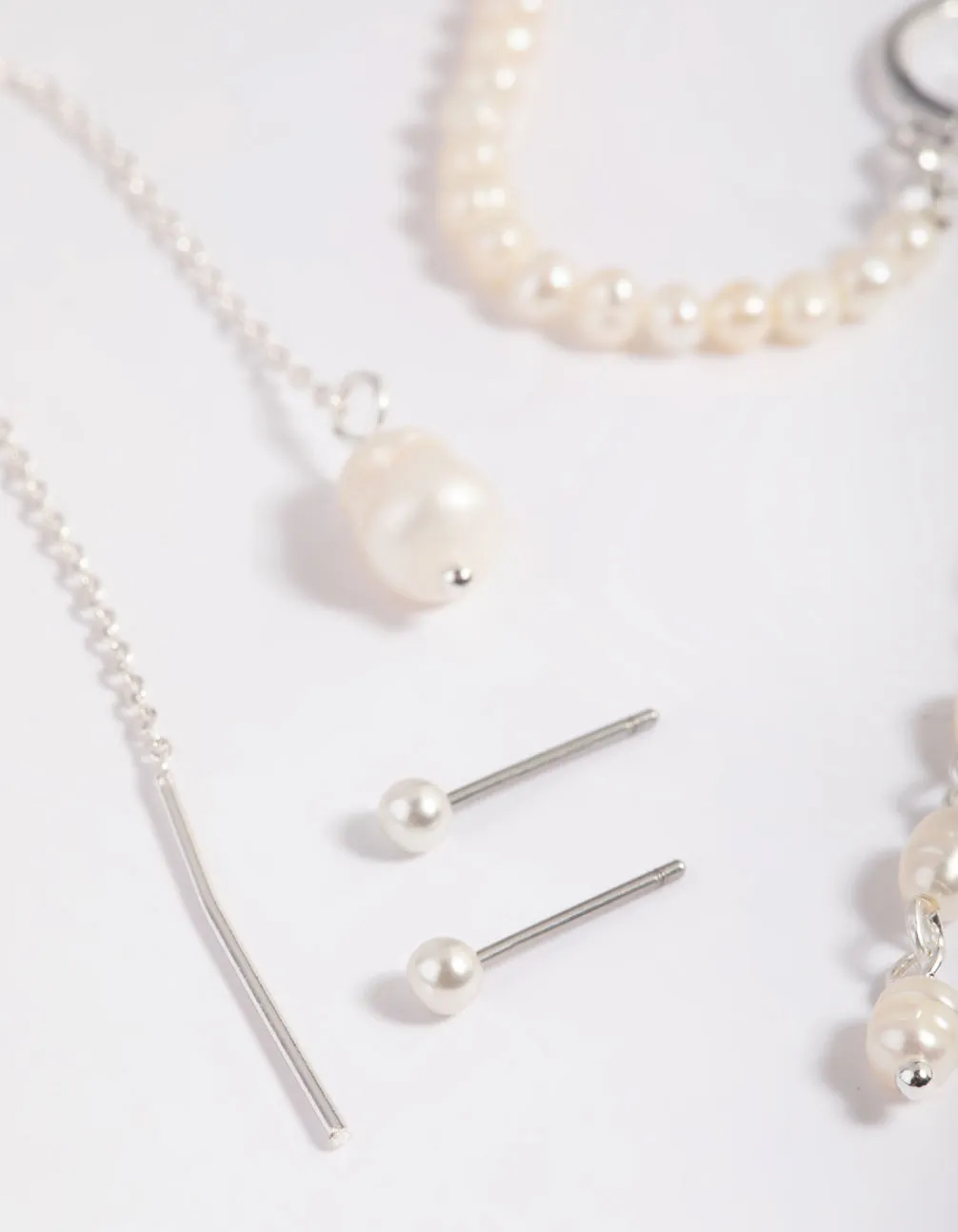 Silver Plated Pearl Chains Earrings 6-Pack