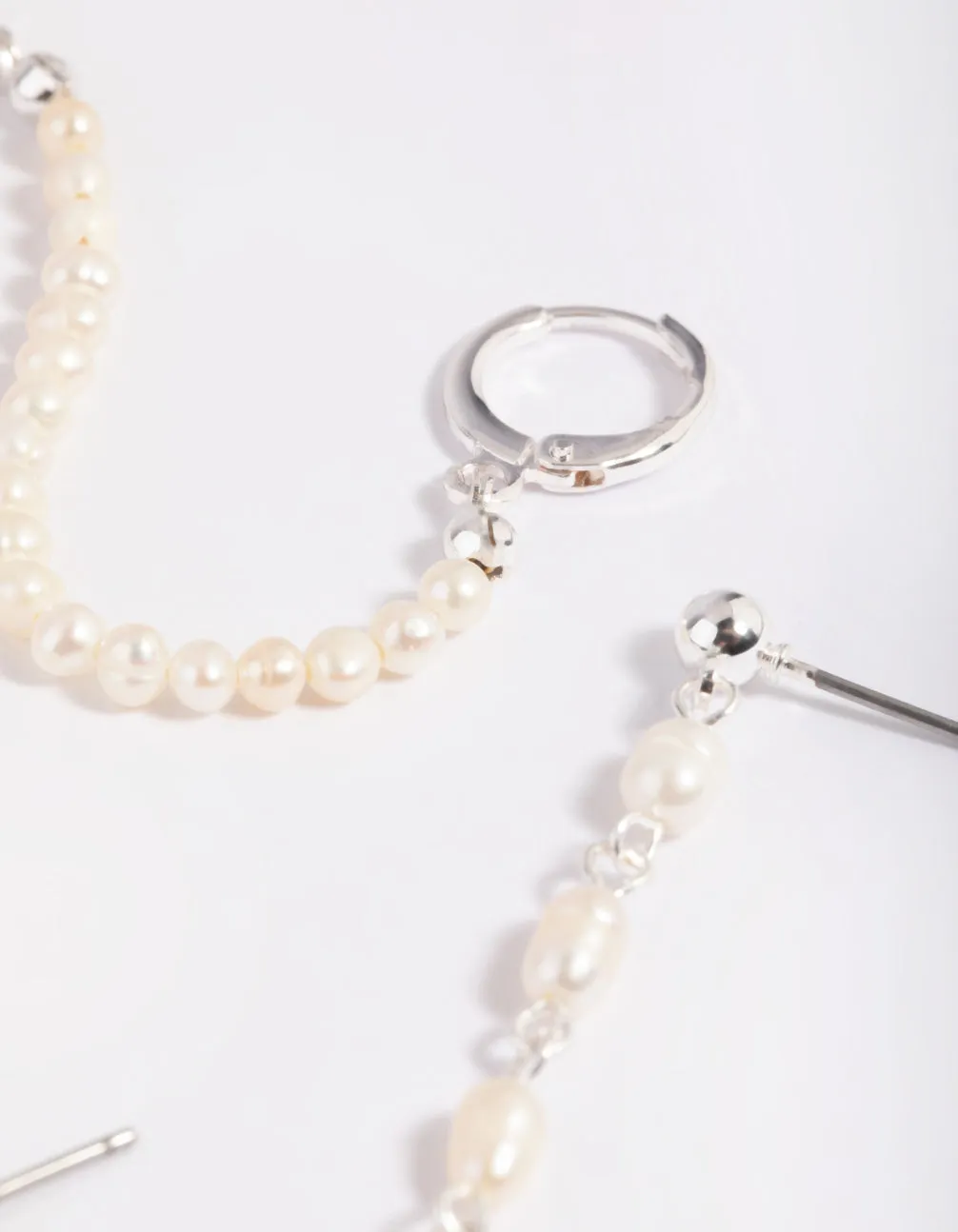 Silver Plated Pearl Chains Earrings 6-Pack