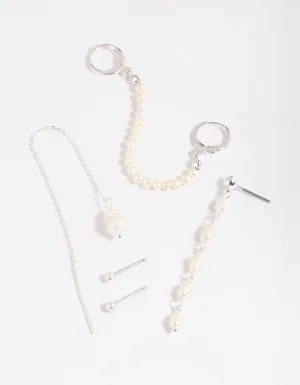 Silver Plated Pearl Chains Earrings 6-Pack