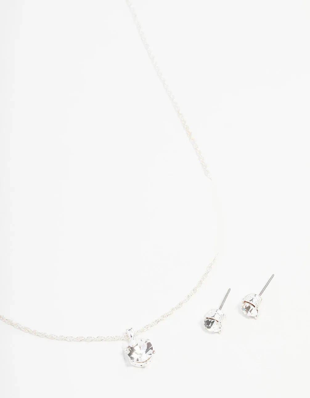 Silver Solitaire Bohemia Czech Crystal Droplet Necklace & Stud Earrings Set