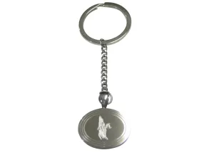 Silver Toned Etched Oval Tropical Fish Pendant Keychain