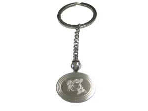 Silver Toned Etched Oval Tropical Frog On Tree Pendant Keychain
