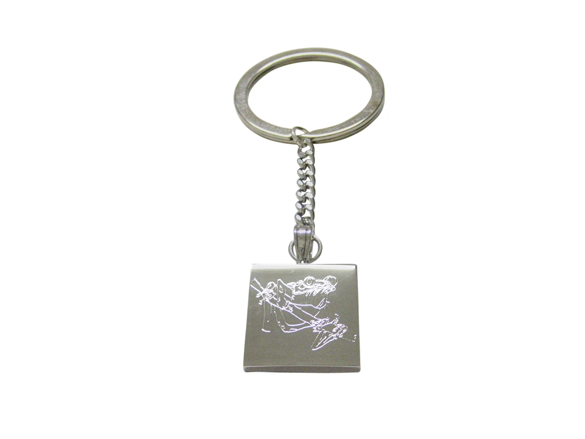 Silver Toned Etched Tropical Frog On Tree Keychain
