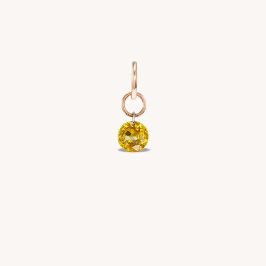 Small Round Pierced Dark Yellow Sapphire Charm for Chains