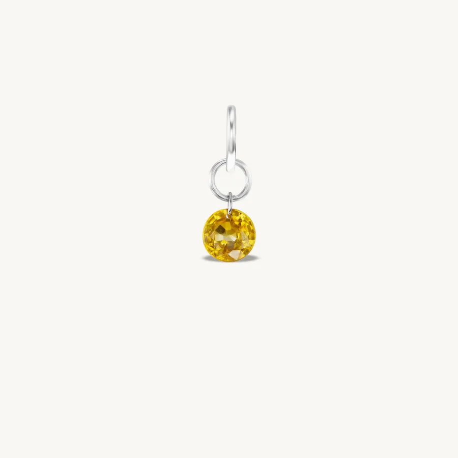 Small Round Pierced Dark Yellow Sapphire Charm for Chains