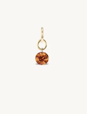 Small Round Pierced Orange Sapphire Charm for Chains