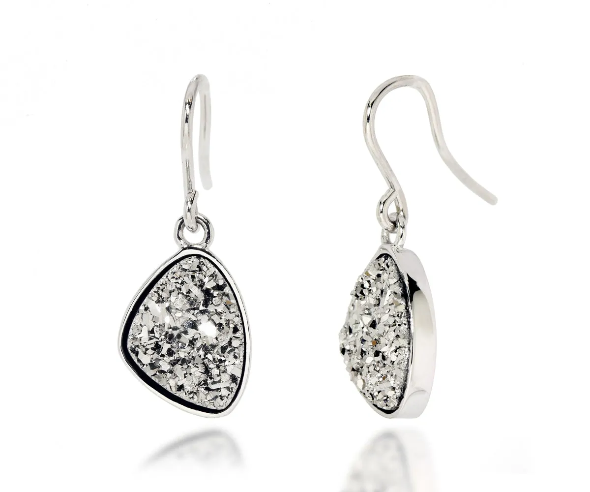 Small Trillion Platinum Druzy Earrings