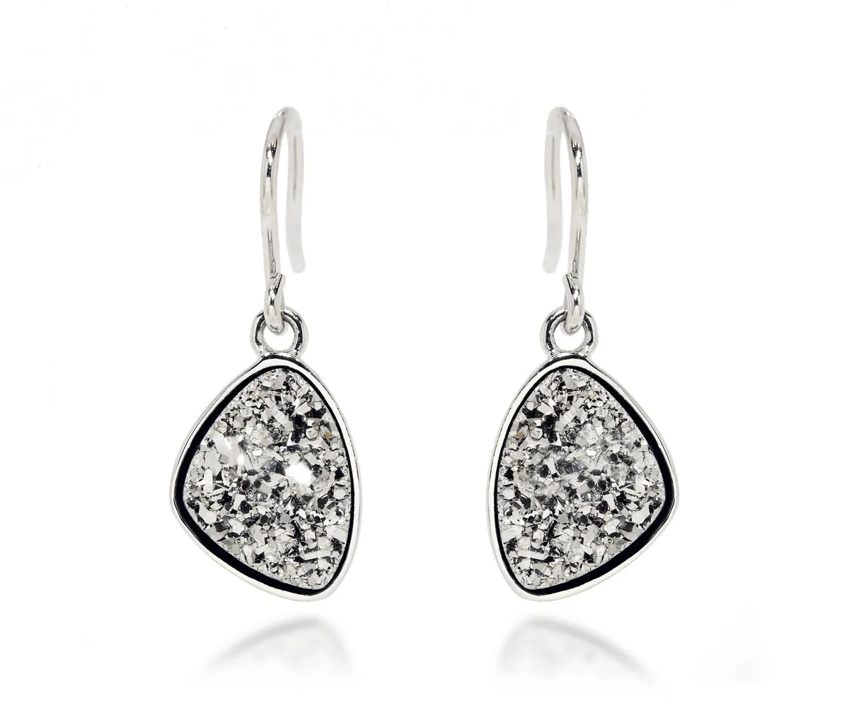 Small Trillion Platinum Druzy Earrings