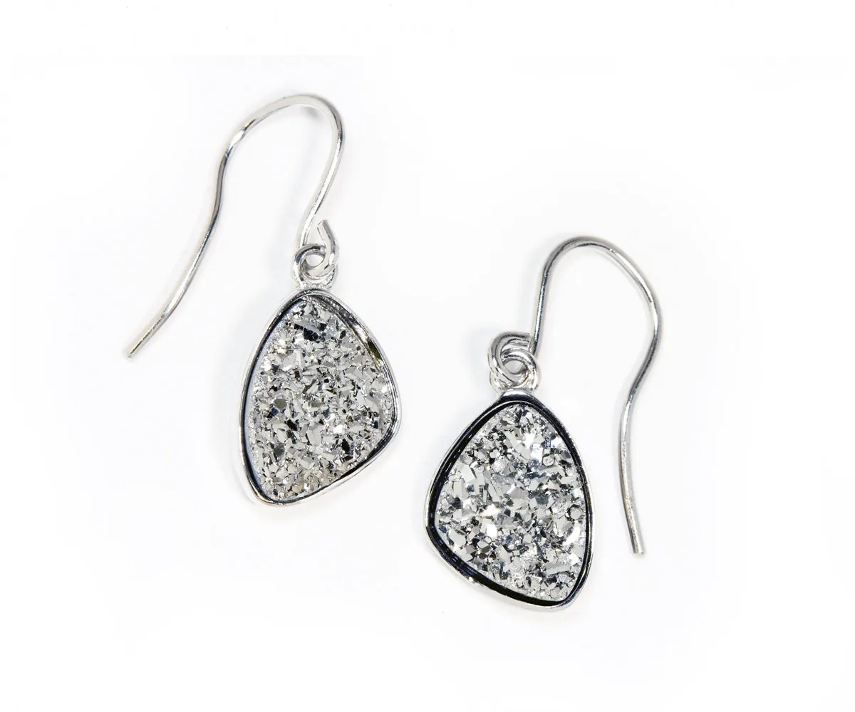 Small Trillion Platinum Druzy Earrings