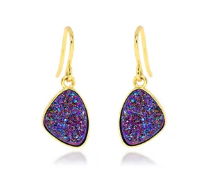 Small Trillion Purple Rainbow Druzy 14k Vermeil Earrings