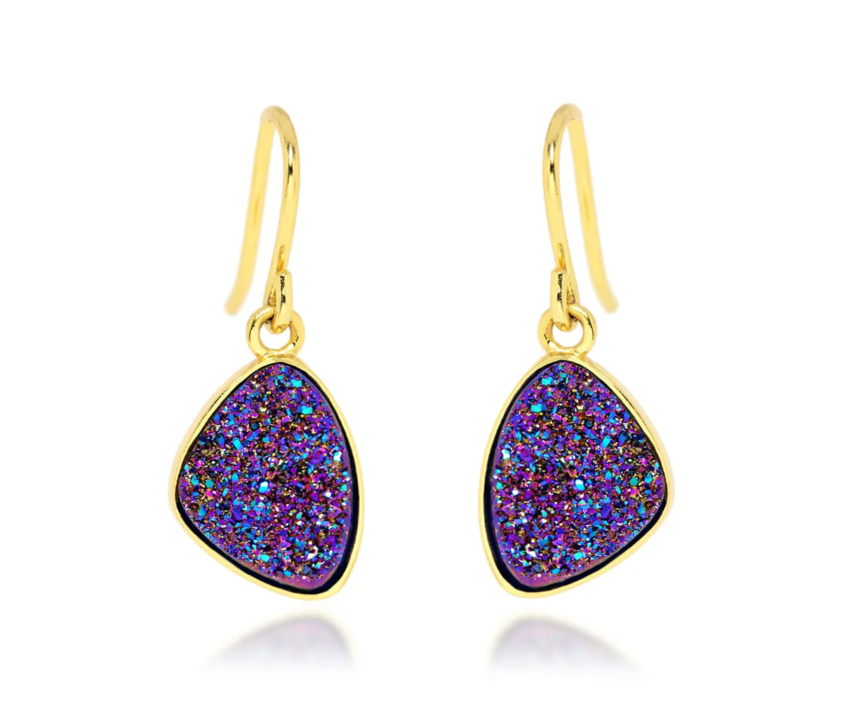 Small Trillion Purple Rainbow Druzy 14k Vermeil Earrings