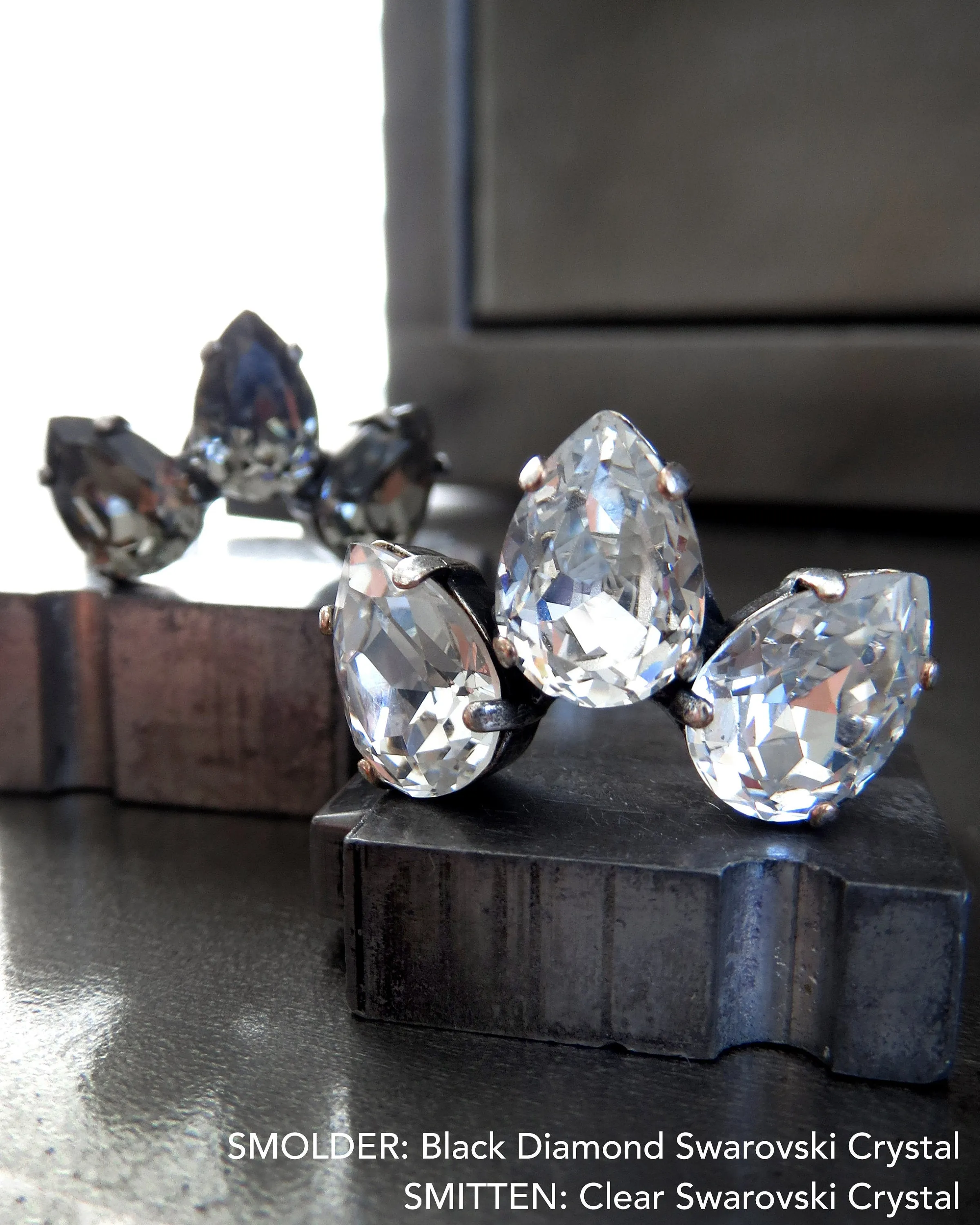 SMITTEN - Teardrop Trio Clear Crystal Cocktail Ring