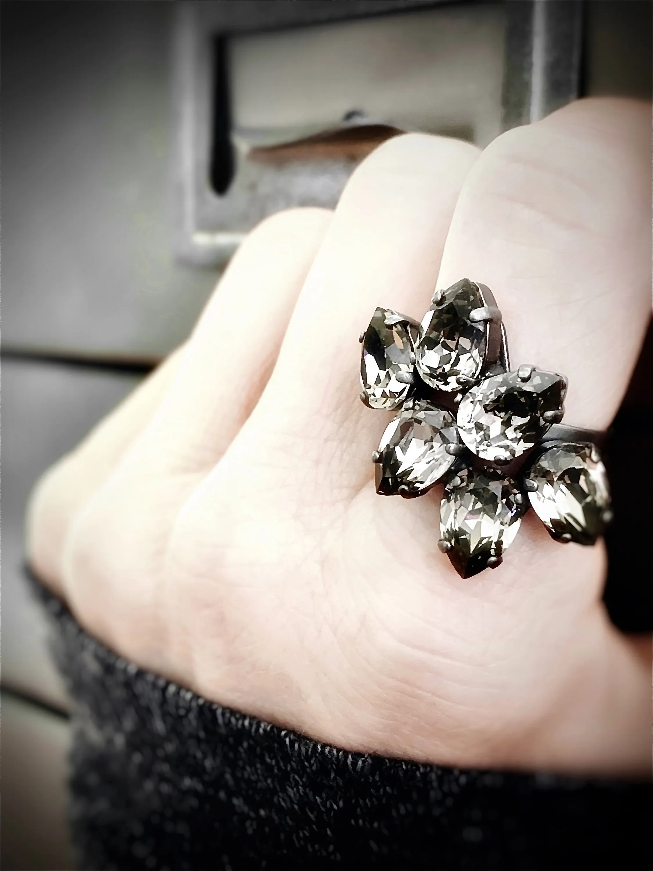 SMITTEN - Teardrop Trio Clear Crystal Cocktail Ring