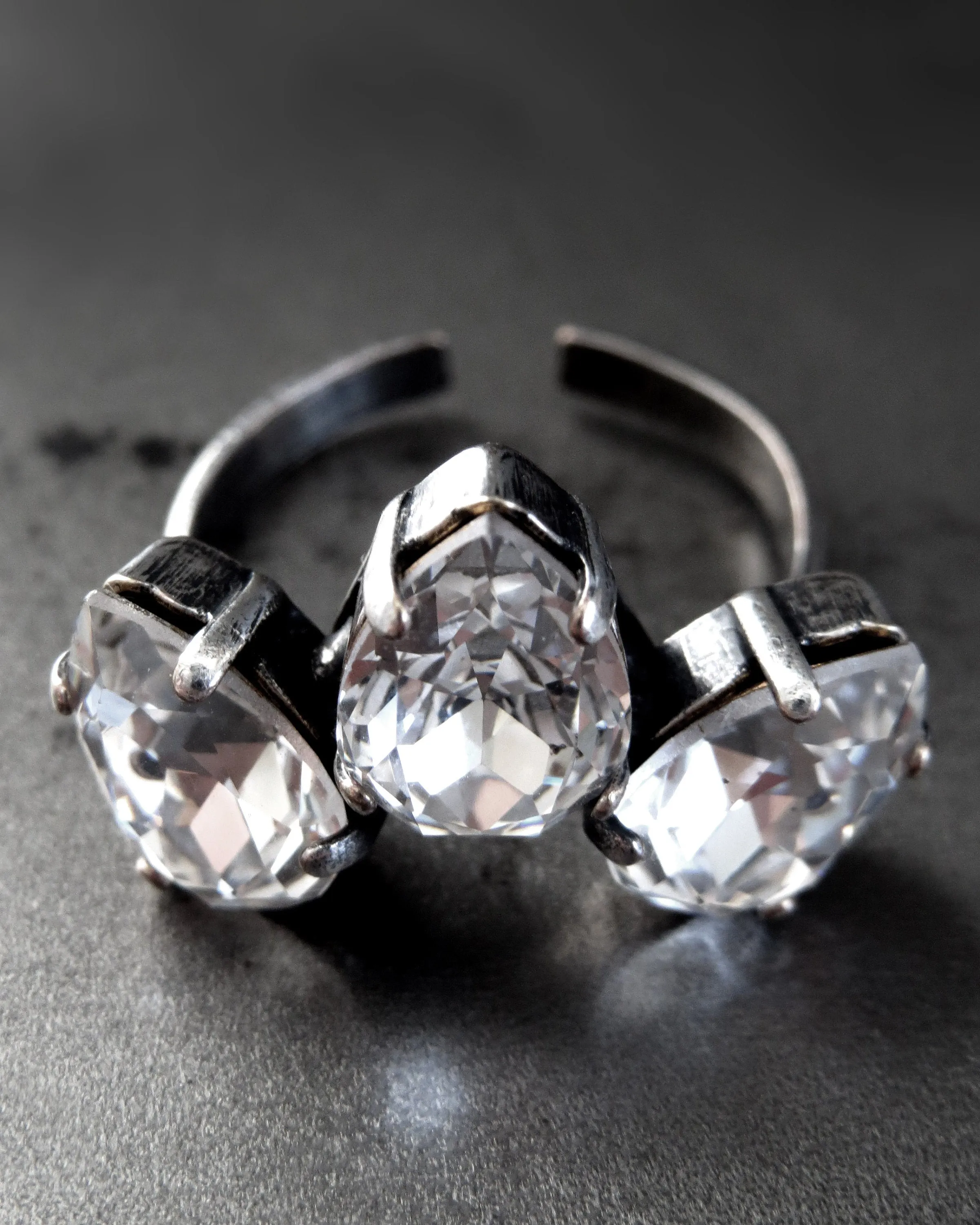 SMITTEN - Teardrop Trio Clear Crystal Cocktail Ring