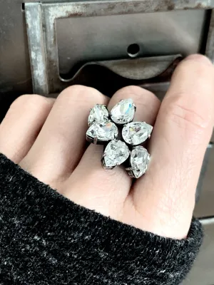 SMITTEN - Teardrop Trio Clear Crystal Cocktail Ring
