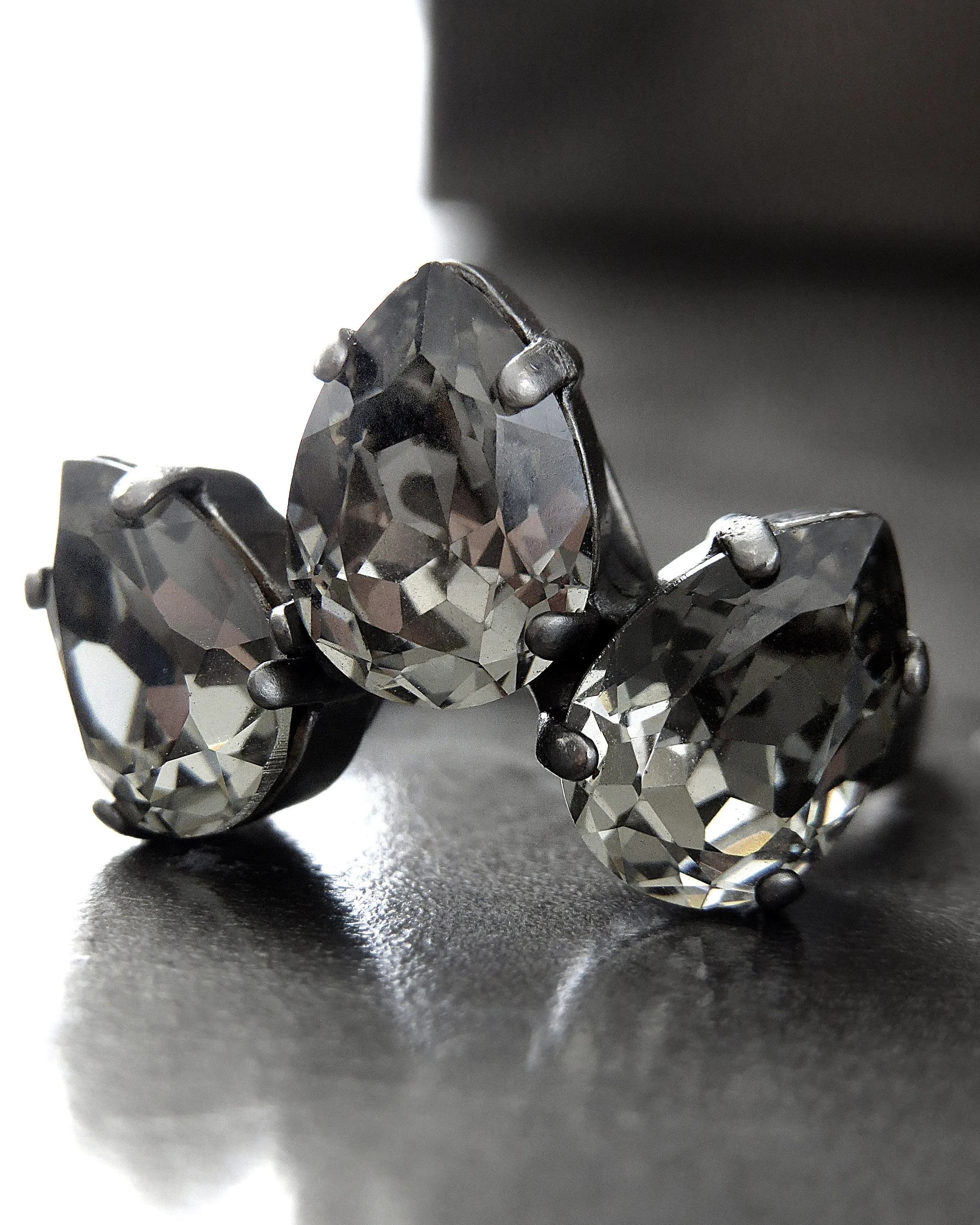 SMITTEN - Teardrop Trio Clear Crystal Cocktail Ring