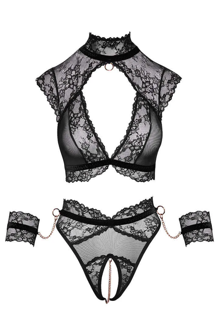 Soft bondage lace lingerie set with restraints - No Control