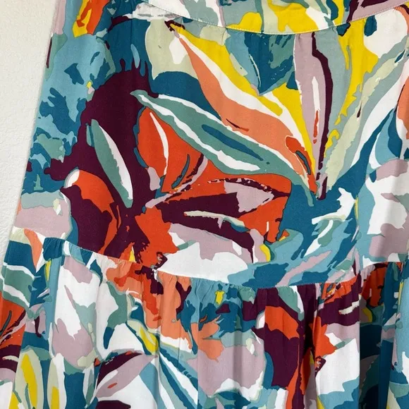 SOFT SURROUNDINGS 1X Kara Skirt in Multi Painterly Floral • Tropical Tiered Maxi