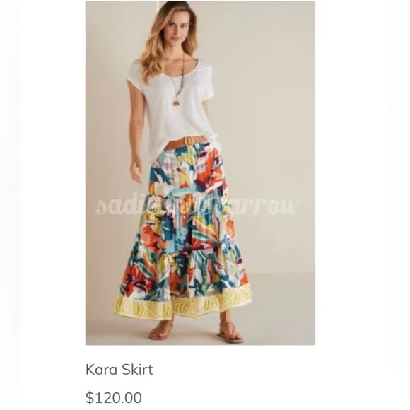 SOFT SURROUNDINGS 1X Kara Skirt in Multi Painterly Floral • Tropical Tiered Maxi