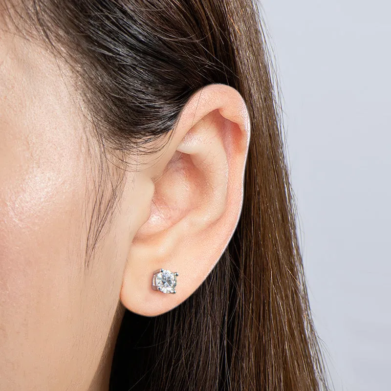Solitaire Round Sparkling 5mm Moissanite Stud Earrings