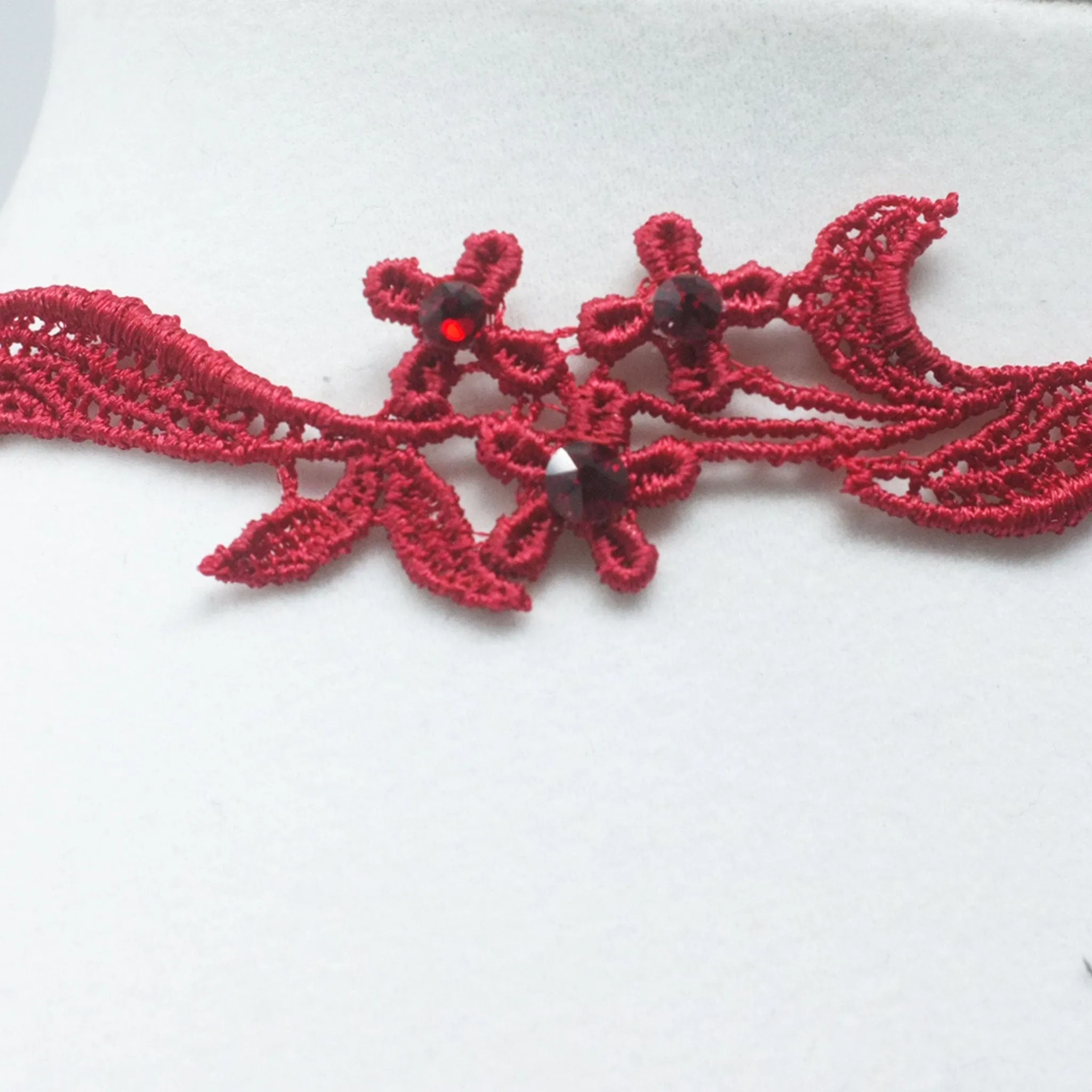 Sophia Red Floral Choker with Red Rhinestones