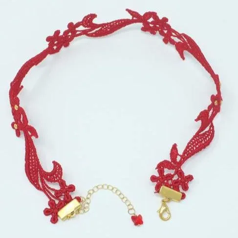 Sophia Red Floral Choker with Red Rhinestones