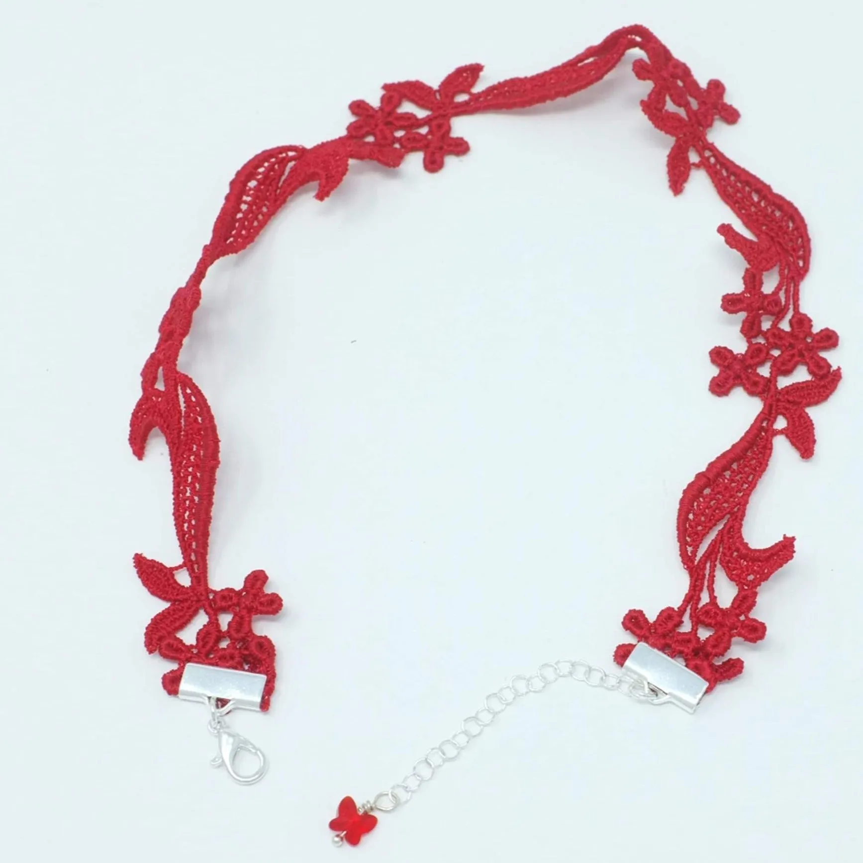 Sophia Red Floral Choker with Red Rhinestones