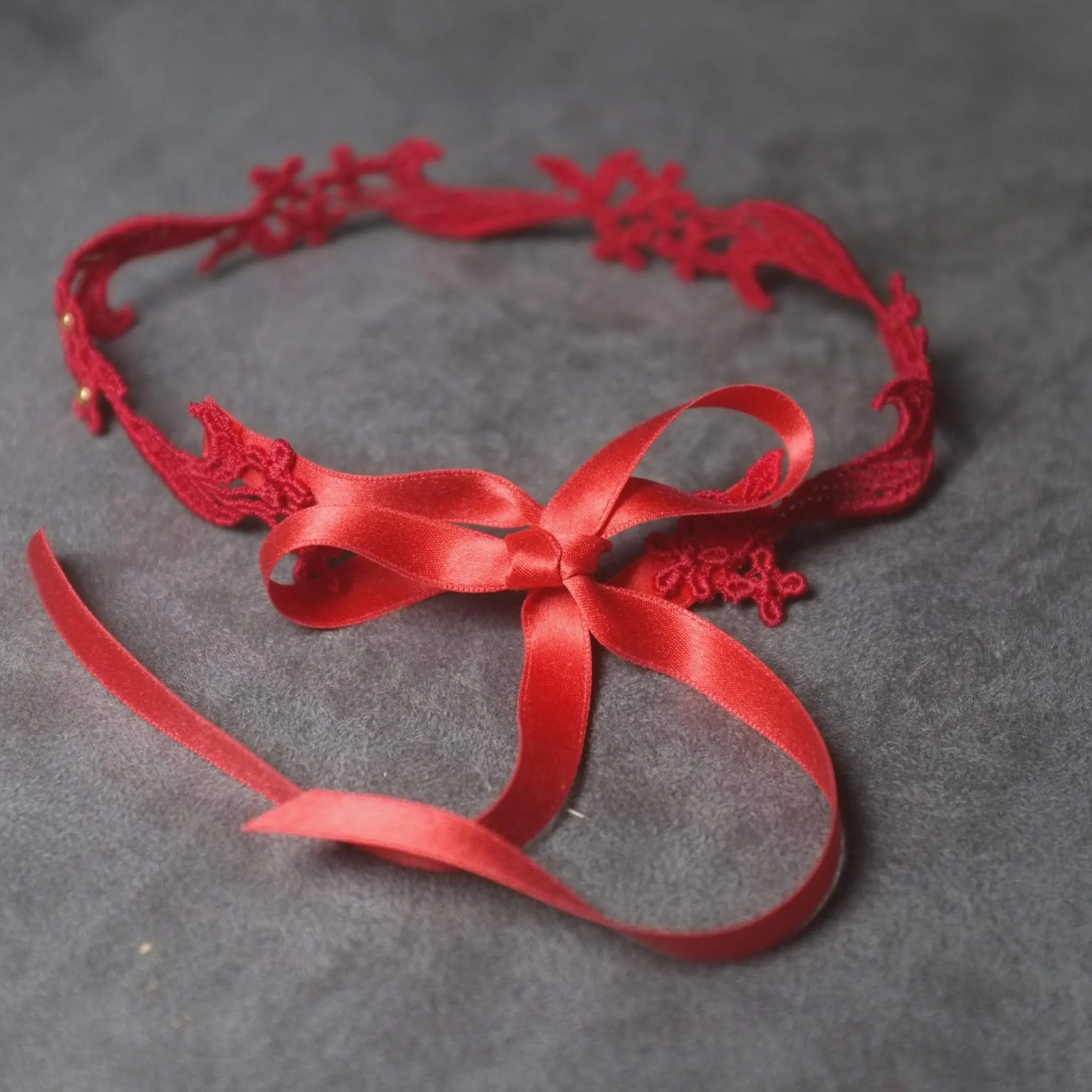 Sophia Red Floral Choker with Red Rhinestones