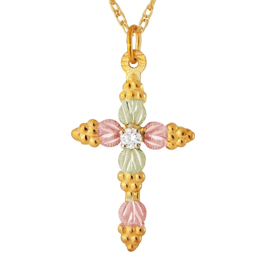 Sparkling Diamond Cross - Black Hills Gold Pendant