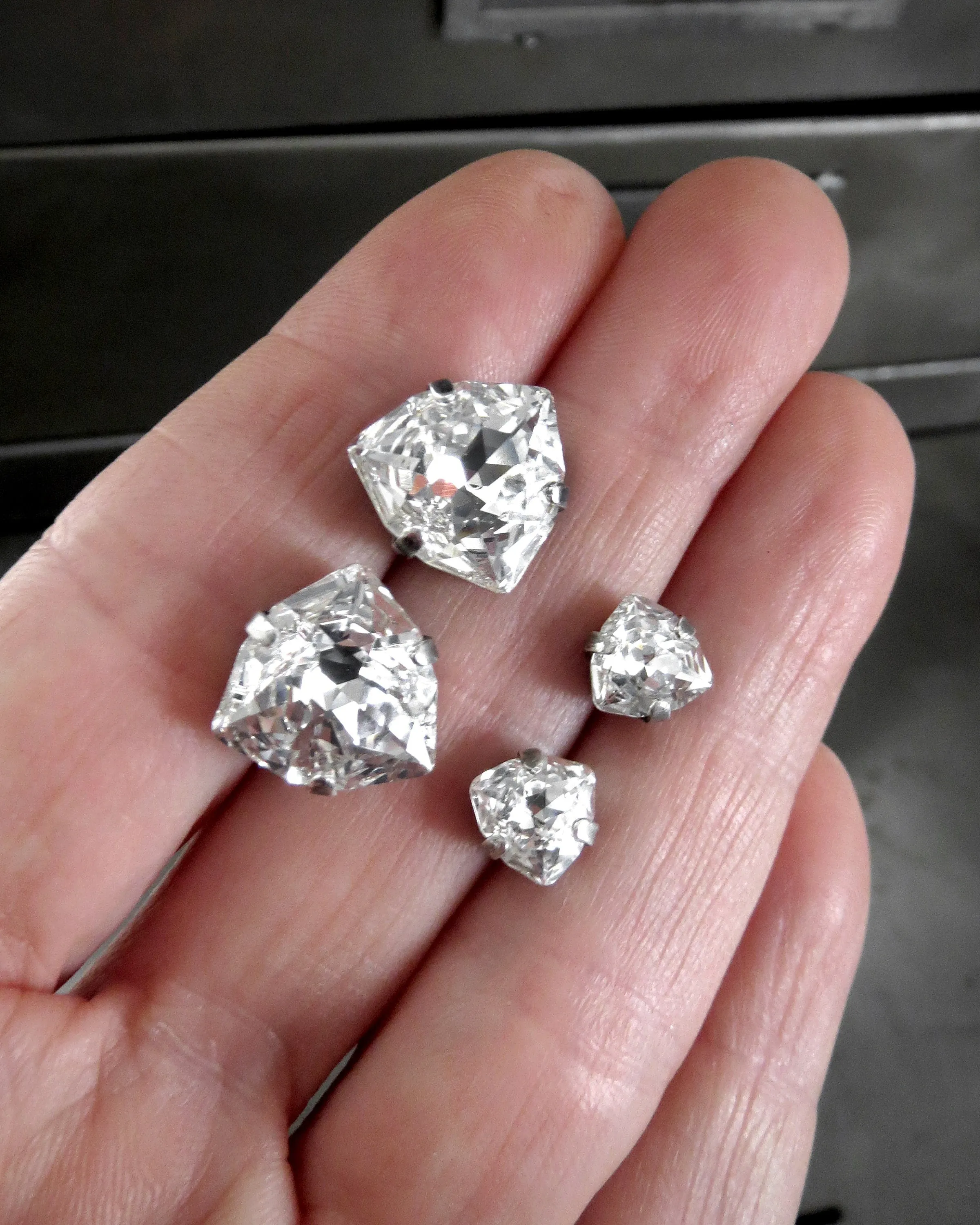 STAR DUST - Large Trilliant Clear Crystal Stud Earrings, 2 Sizes