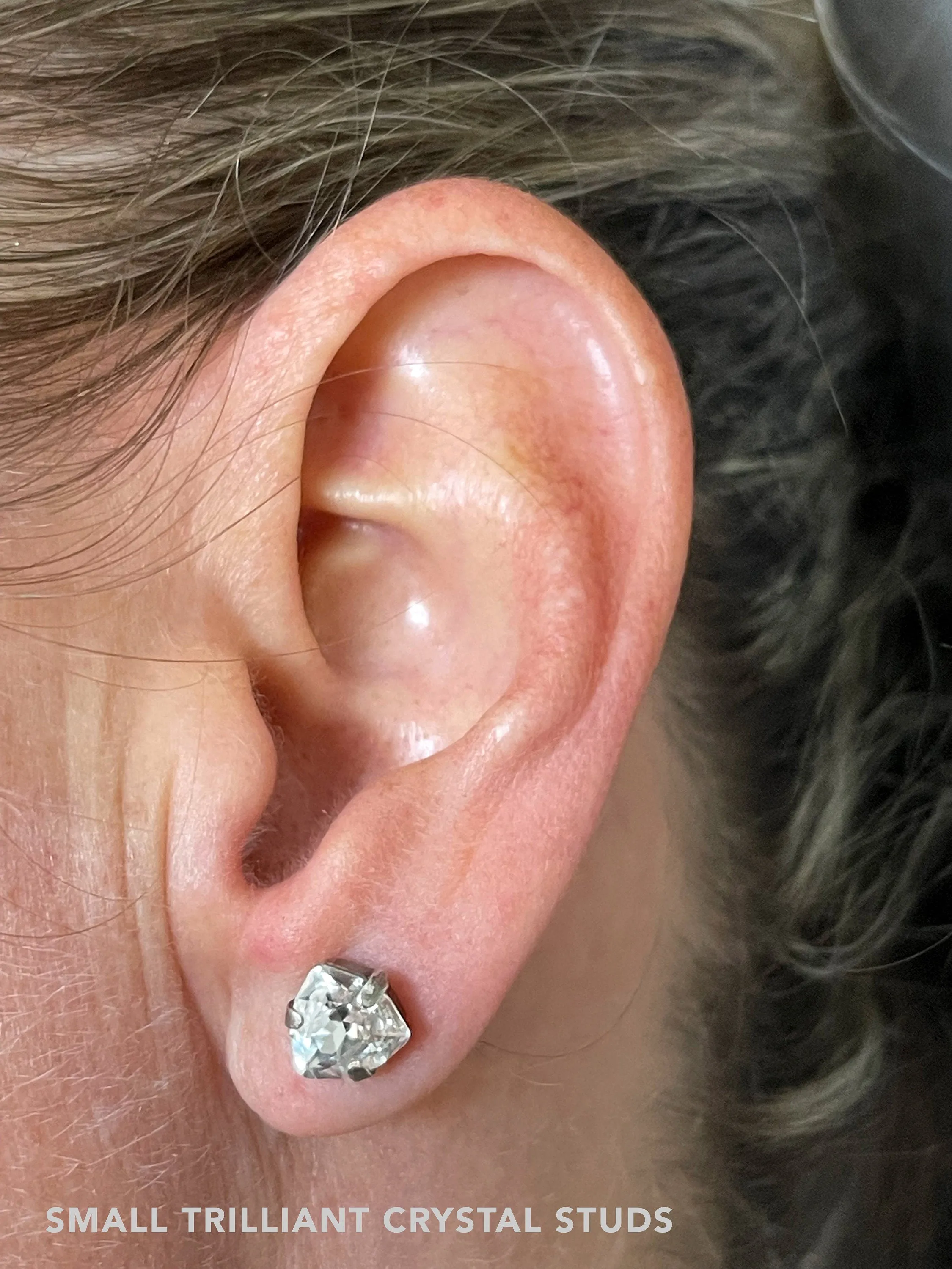 STAR DUST - Large Trilliant Clear Crystal Stud Earrings, 2 Sizes