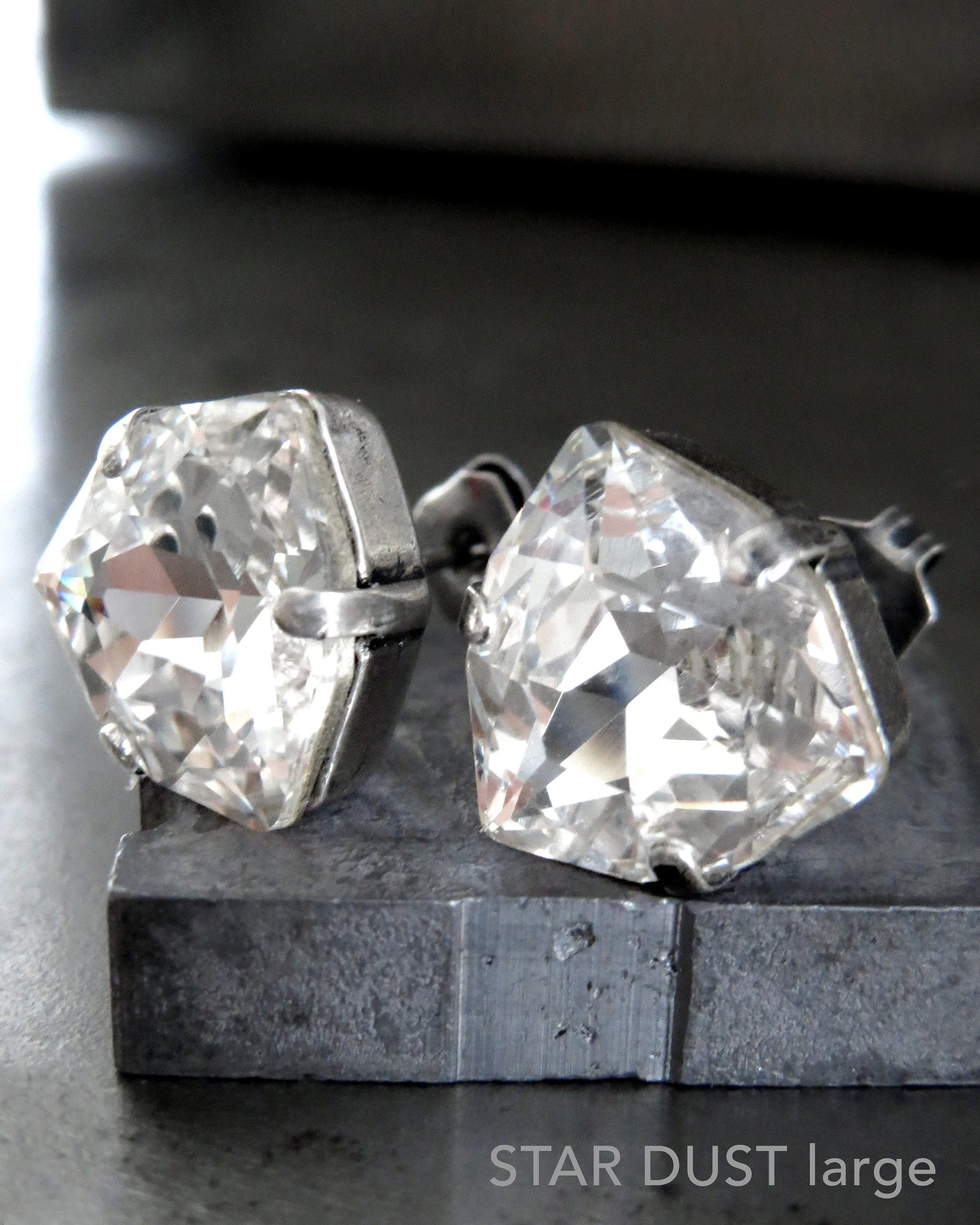 STAR DUST - Large Trilliant Clear Crystal Stud Earrings, 2 Sizes