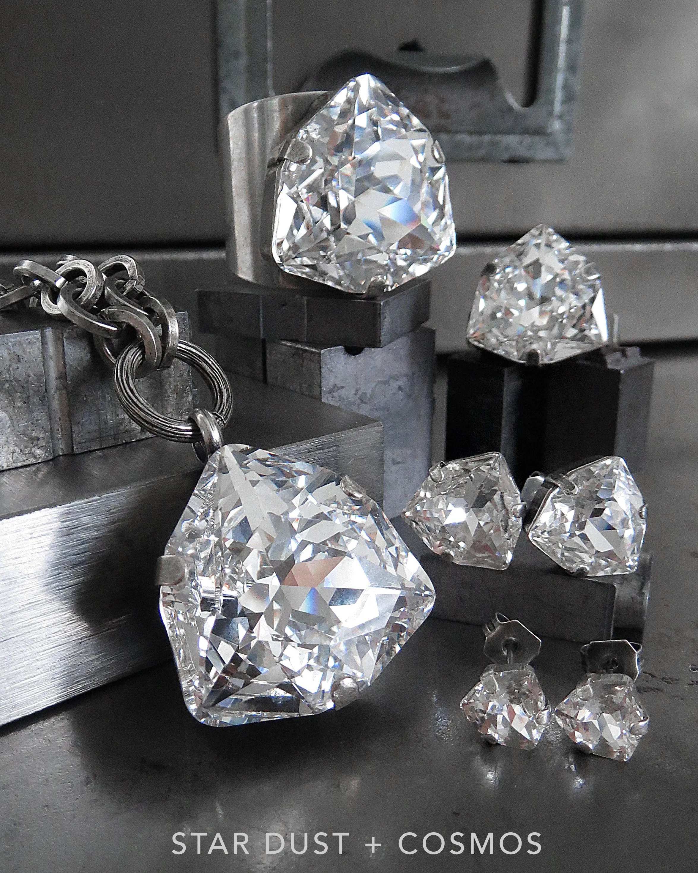 STAR DUST - Large Trilliant Clear Crystal Stud Earrings, 2 Sizes