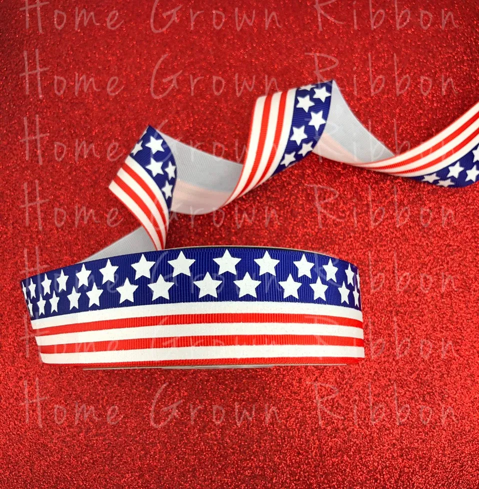 Stars and Stripes Navy and Red American Flag Ribbon - USDR - 1.5 Inch