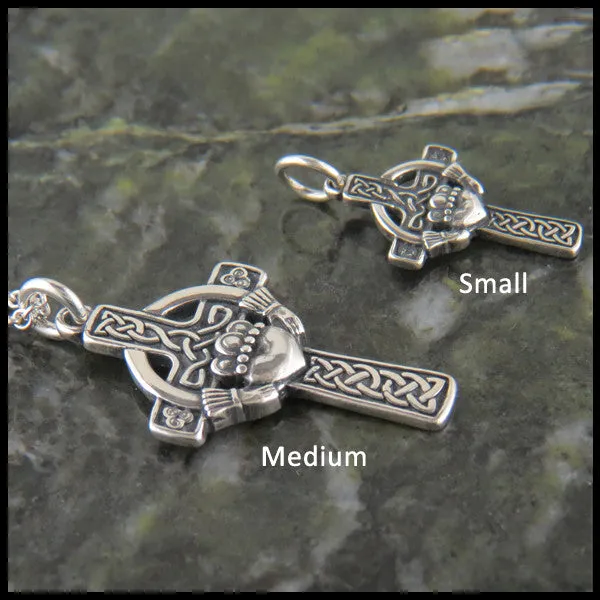 Sterling Silver Claddagh Celtic Cross Pendant