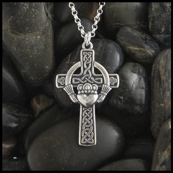 Sterling Silver Claddagh Celtic Cross Pendant