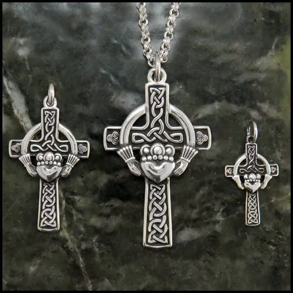 Sterling Silver Claddagh Celtic Cross Pendant