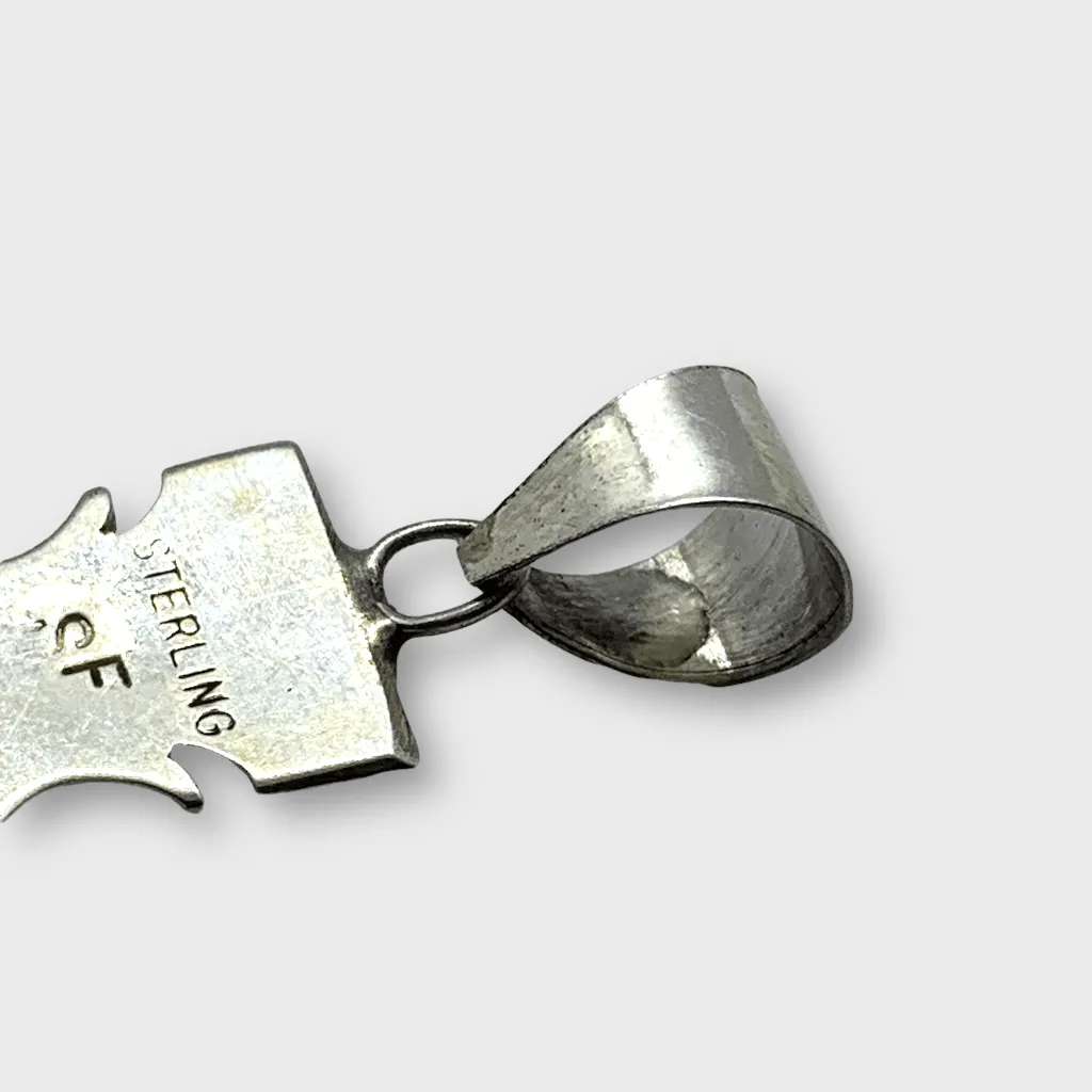 Sterling Silver Navajo Handmade Inlay Different Stones Long Arrowhead Pendant