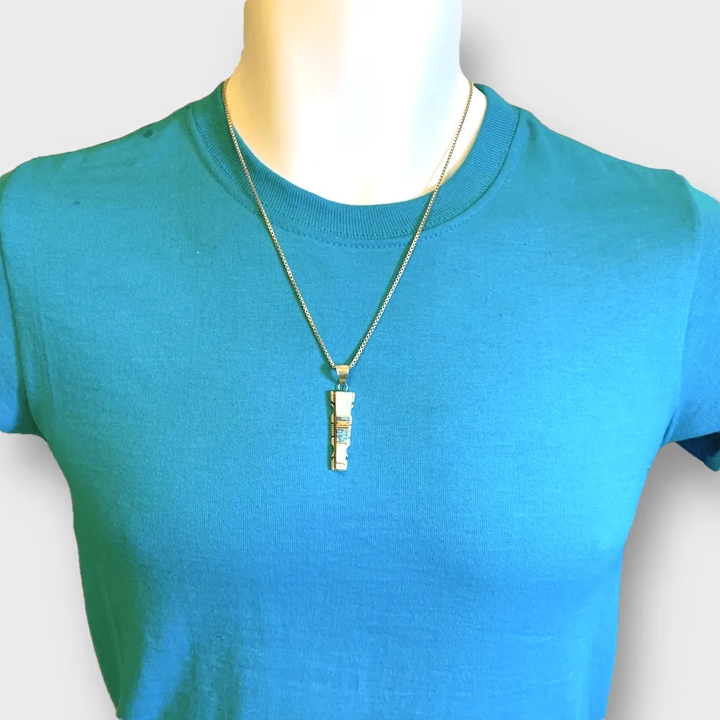 Sterling Silver Navajo Handmade Inlay Different Stones Long Arrowhead Pendant