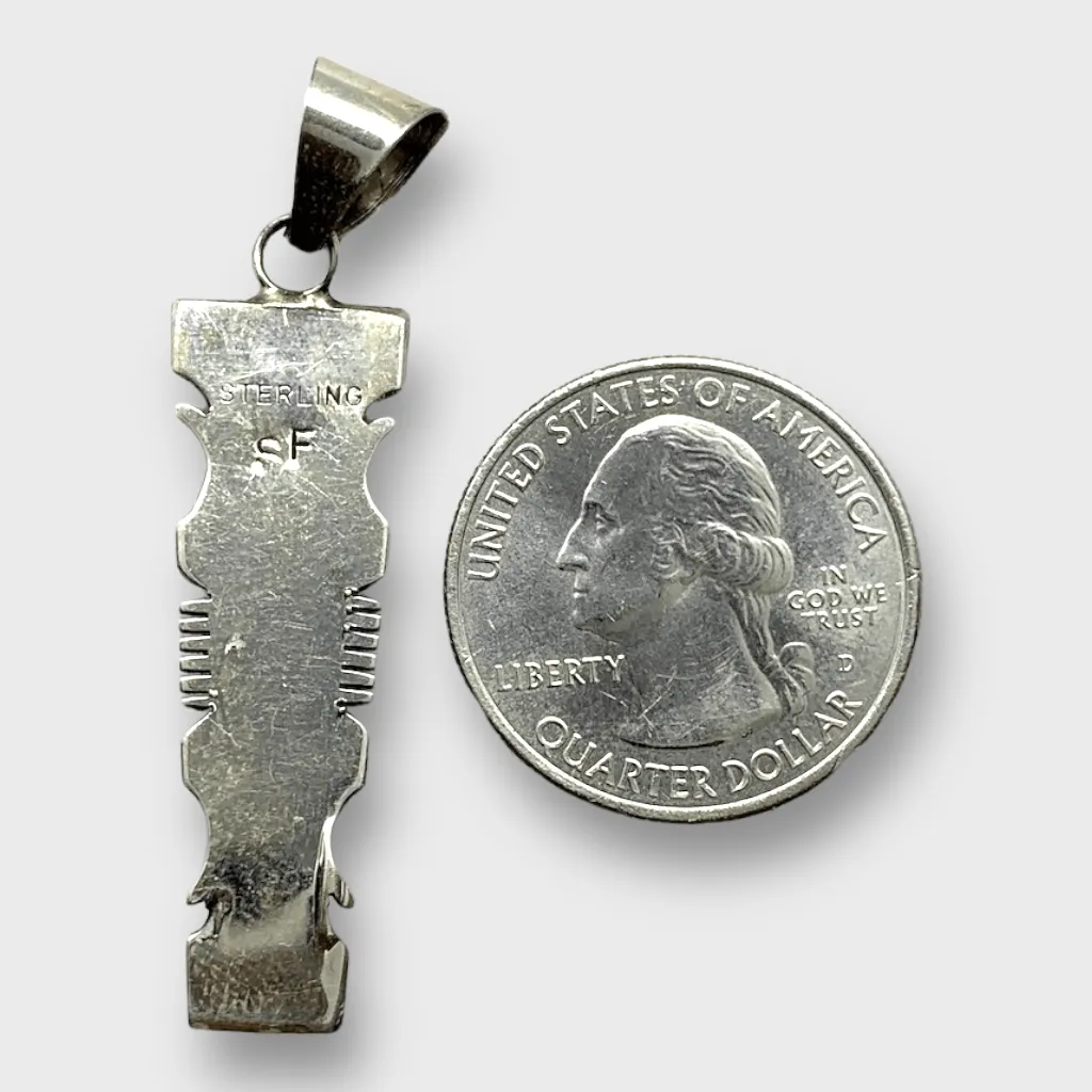 Sterling Silver Navajo Handmade Inlay Different Stones Long Arrowhead Pendant