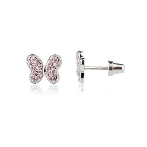 Sterling Silver Pink Butterfly Earrings with CZs