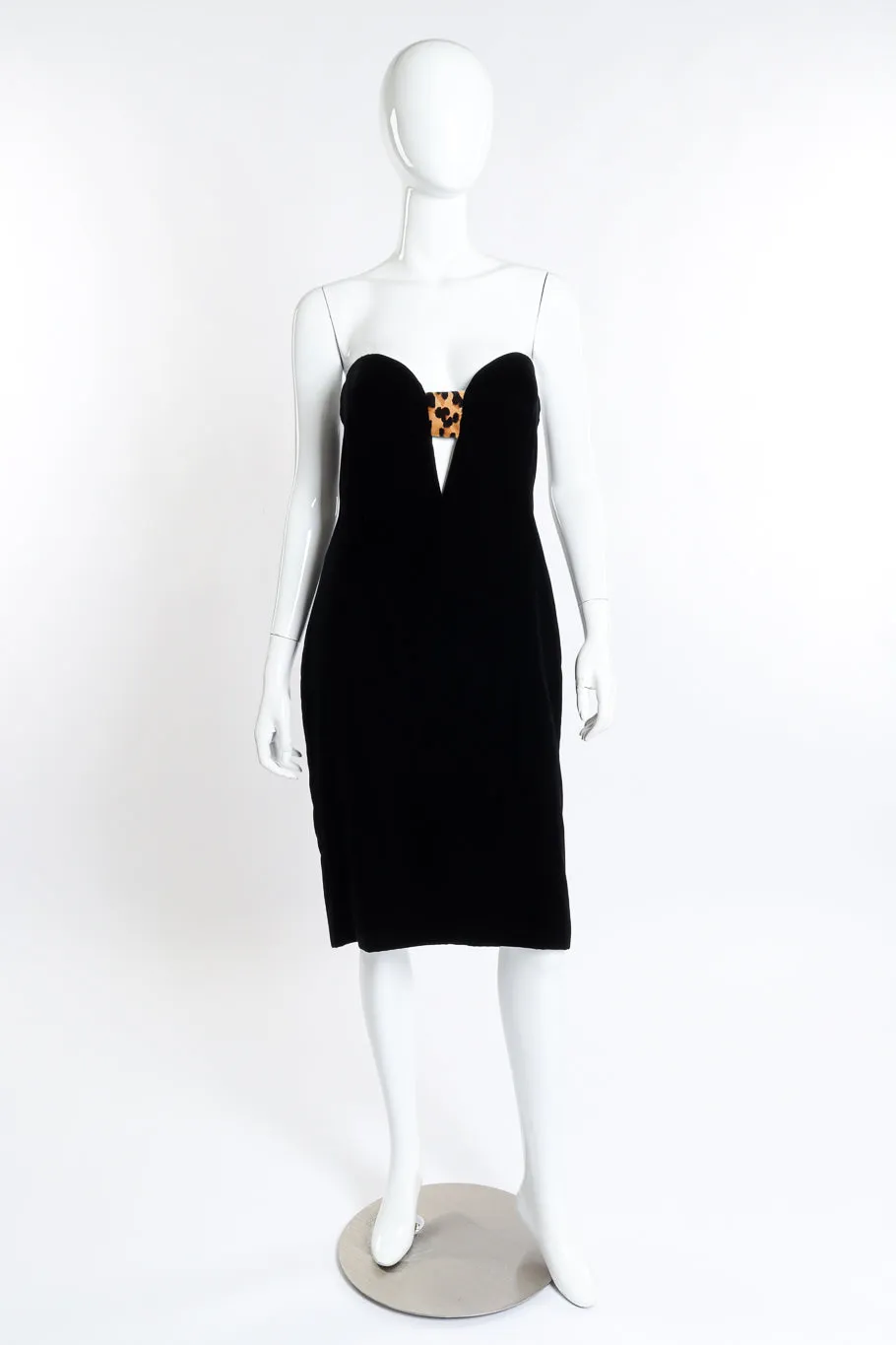 Strapless Velvet & Leopard Cutout Dress