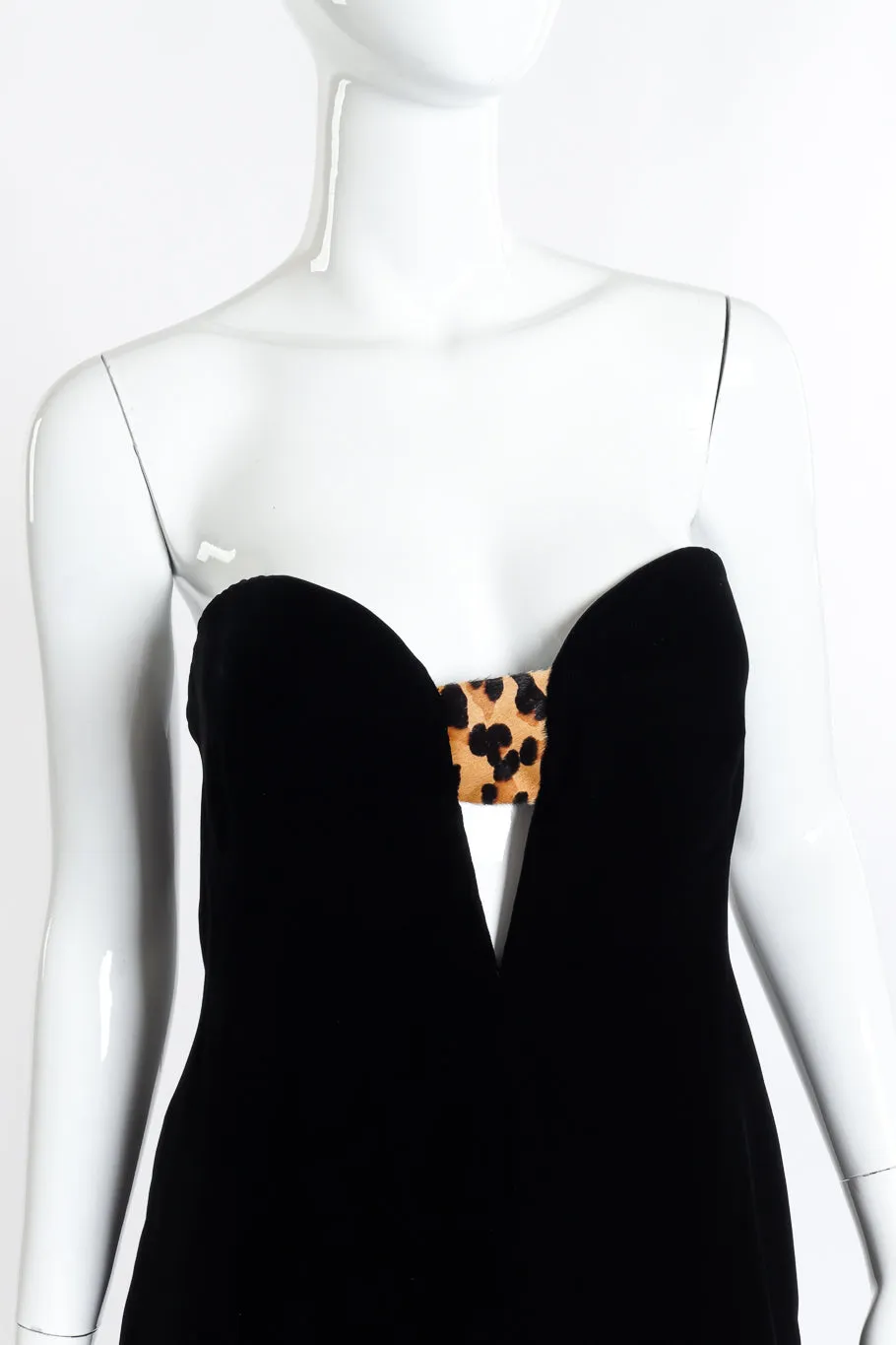 Strapless Velvet & Leopard Cutout Dress